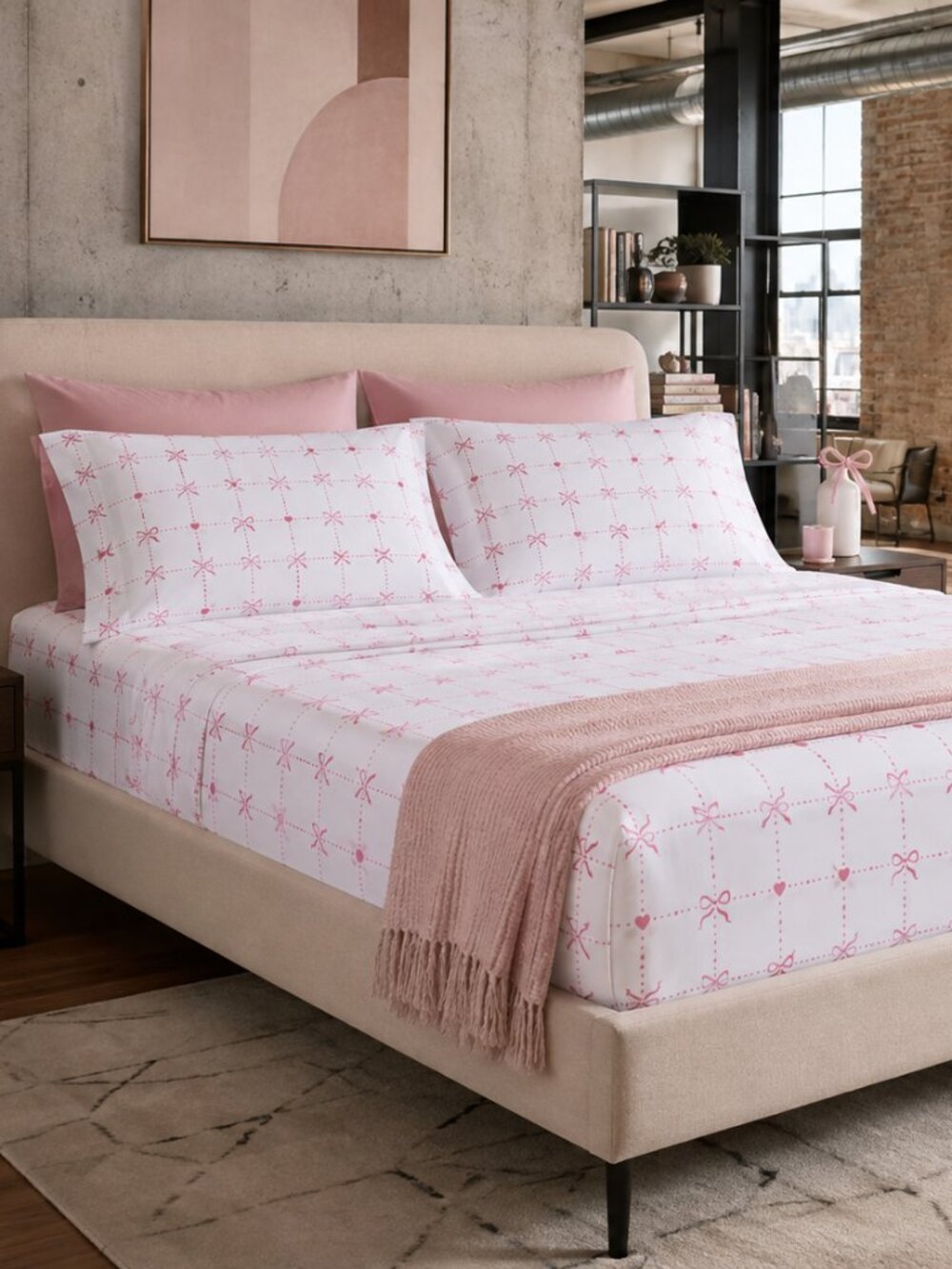 NWT - Cupcakes & Cashmere Queen Sheet Set with Storage Bag - Bow Checker